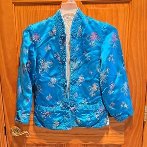 PEONY Turquoise Blue Embroidered Satin Jacket